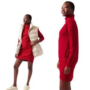 Athleta NWT Cozy Karma Mock Neck Dress, Red S - Pockets, Holiday, Soft, S/P, New